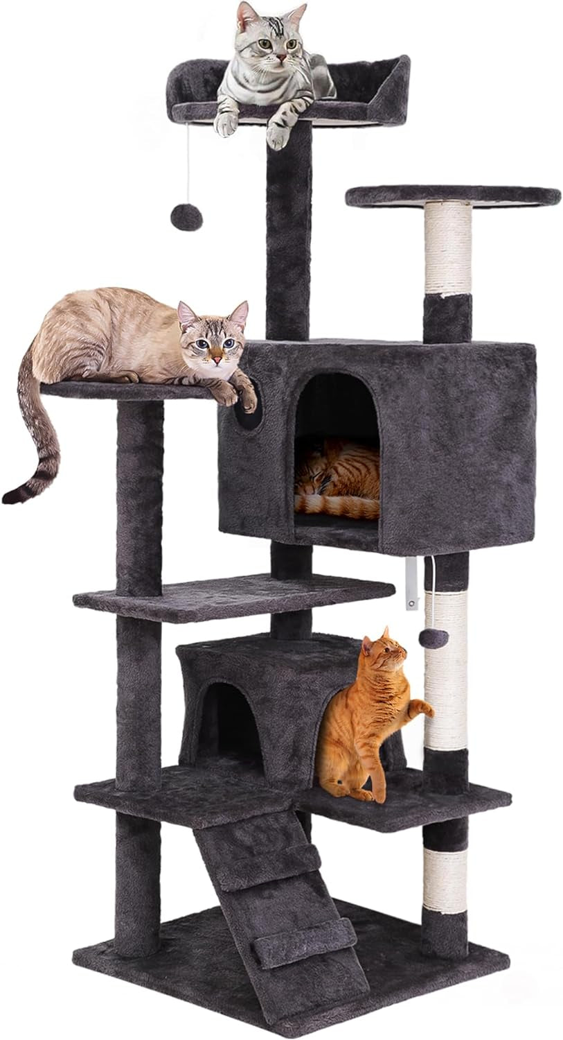 54In Cat Tree Cat Tower for Indoor Cats Plush Cat Condo Multi-Level Cat Furniture with Scratching Post, Jumping Platform Cat Play House Activity Center