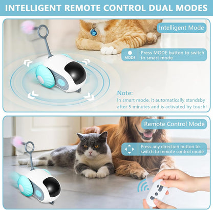 Remote Control Smart Electric Cat Toy Car, Interactive Cat Toys for Indoor Cats, Teazys Cat Toy Turbo Tail 2.0, Automatic Moving Mouse Cat Chase Toys for Bored Indoor Adult Cats Kittens