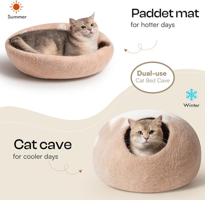 Handmade Wool Cat Cave Bed - Eco-Friendly Felt Cat House for Indoor Cats and Kittens