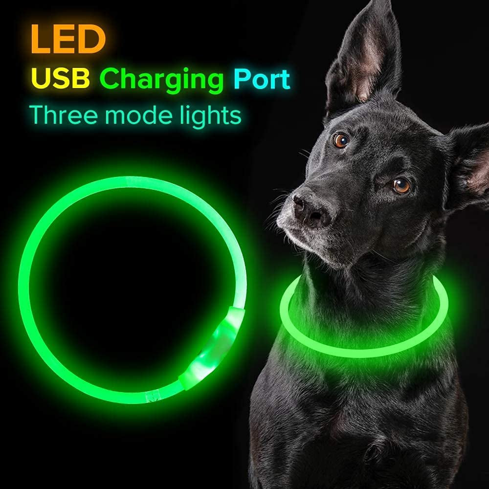 Led Dog Collar,  USB Rechargeable Flash Dog Necklace Light, Pet Safety Collar Makes Your Beloved Dogs Be Seen at Night for Small Medium Large Dogs