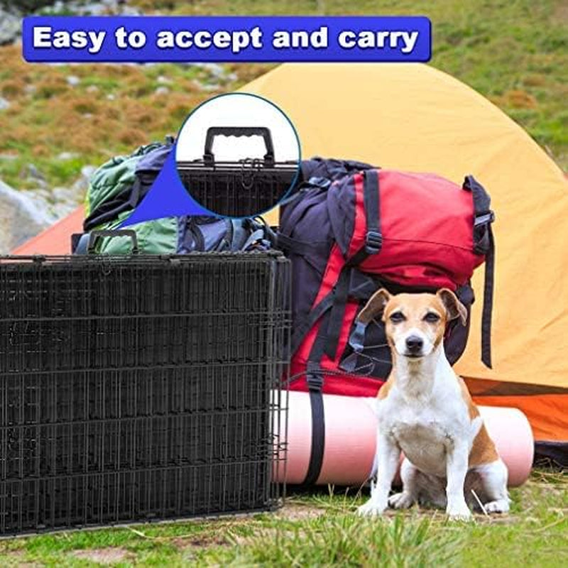 Large Dog Crate Dog Cage Dog Kennel Metal Wire Double-Door Folding Pet Animal Pet Cage with Plastic Tray and Handle,24 Inches