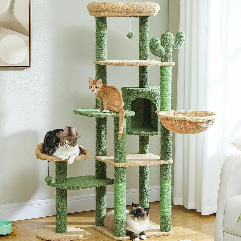 Cat Tree Tower with Scratching Sisal Posts,Hammock,Ladder and Feeding Bowl