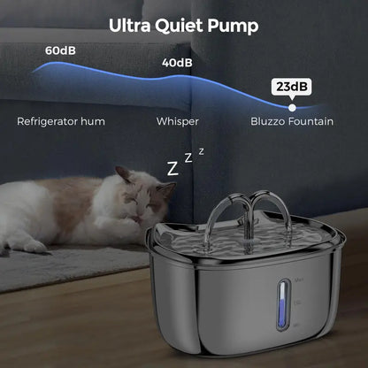 Pet Water Fountain with LED Light, 2.5L Stainless Steel Dispenser for Multiple Pets.