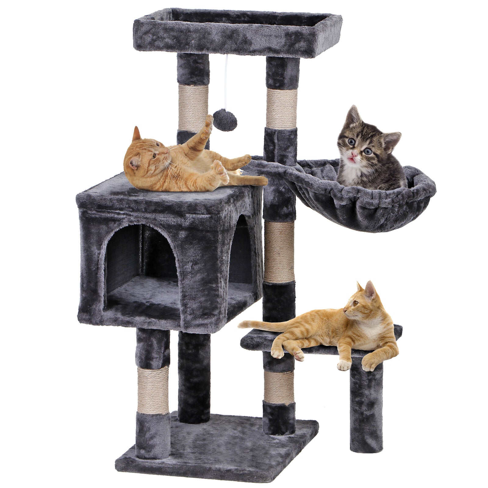 36" Cat Tree Cat Tower Scratching Posts Cat Condo W/Hammock for Indoor Cats Gray