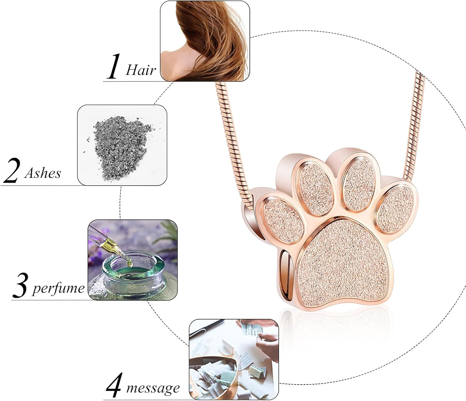 Pet Urns for Dogs/Cats - Pet Urn - Pet Ashes Necklace - Paw Print Urn Necklace with Mini Keepsake Urn Memorial Ash Jewelry