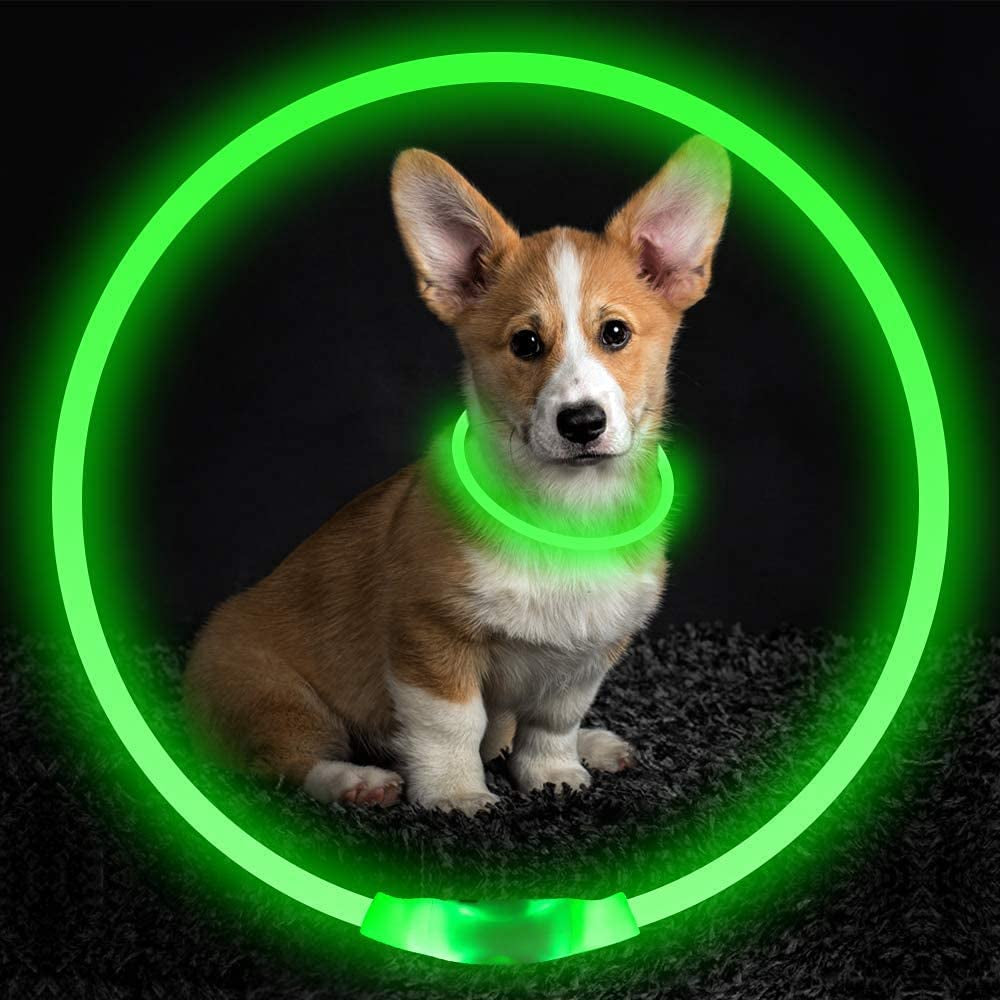 Led Dog Collar,  USB Rechargeable Flash Dog Necklace Light, Pet Safety Collar Makes Your Beloved Dogs Be Seen at Night for Small Medium Large Dogs