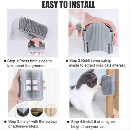 Cat Self Grooming Brush with Corner Massage Comb and Wall Scratching Brush