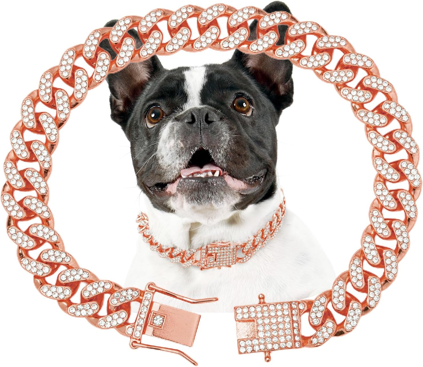 Rose Gold Dog Chain Collars Girl Dog Collars Chain Dog Collar Crystal Dog Necklace Rose Gold Link Chain Collar Chain Dog Collar for Small, Medium and Large Dogs(Rose Gold, 10 Inch)