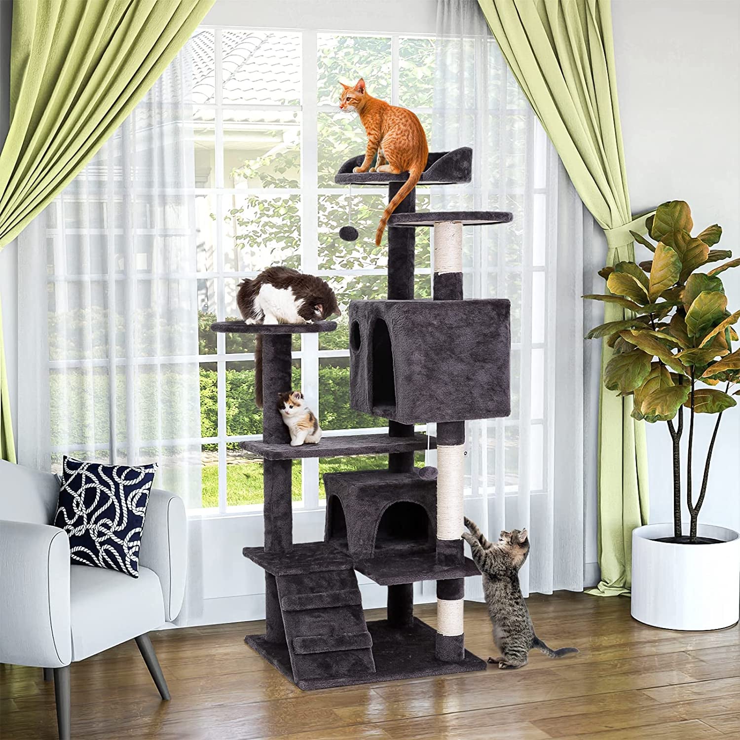 54In Cat Tree Cat Tower for Indoor Cats Plush Cat Condo Multi-Level Cat Furniture with Scratching Post, Jumping Platform Cat Play House Activity Center