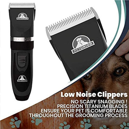 Professional Dog Grooming Kit - Cordless Low Noise Dog Clippers for Grooming Thick Coats - All Pet Safe Cat Hair Trimmer - Pet Grooming Kit Includes Dog Hair Clippers, Nail Trimmer & Shears