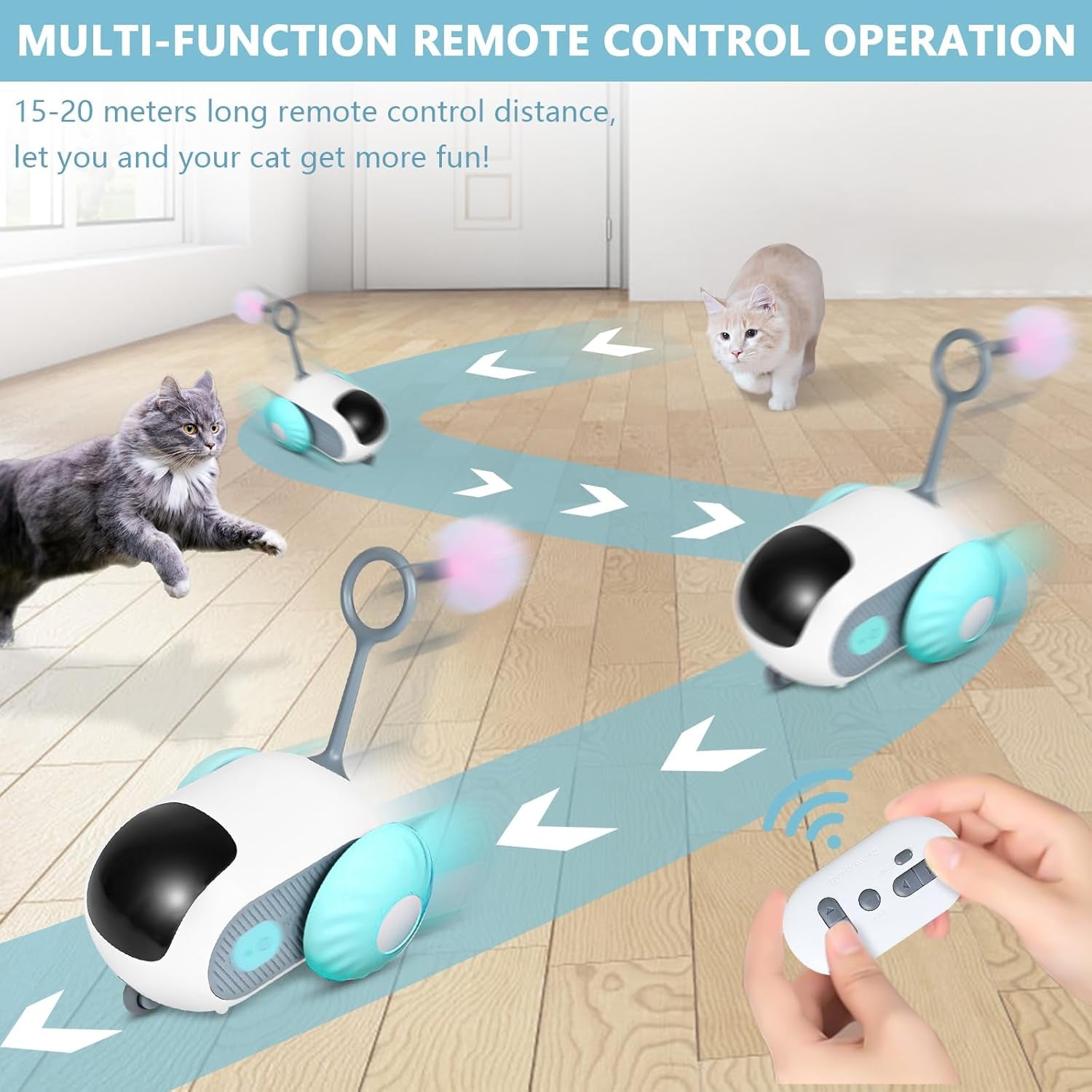 Remote Control Smart Electric Cat Toy Car, Interactive Cat Toys for Indoor Cats, Teazys Cat Toy Turbo Tail 2.0, Automatic Moving Mouse Cat Chase Toys for Bored Indoor Adult Cats Kittens