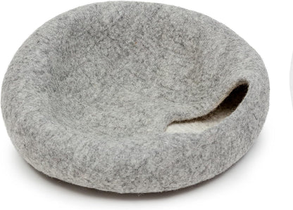 Enclosed Pet Bed Cave for Cats and Dogs with Hideaway Design - Plain Grey