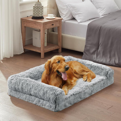 Orthopedic Dog Bed for Extra Large Dogs Breeds, Dog Sofa Beds with Pillow,High Density Egg Crate Foam Dog Beds,Waterproof Deluxe Plush Couch Dog Bed with Removable Washable Cover