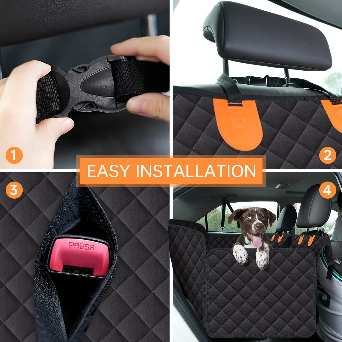 Dog Car Seat Cover for Back Seat, 100% Waterproof Dog Hammock for Car, 600D Scratchproof Nonslip Durable Dog Car Seat Cover with Mesh Window and Storage Pocket for Cars/Trucks/Suvs