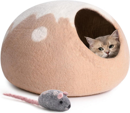 Handmade Wool Cat Cave Bed - Eco-Friendly Felt Cat House for Indoor Cats and Kittens