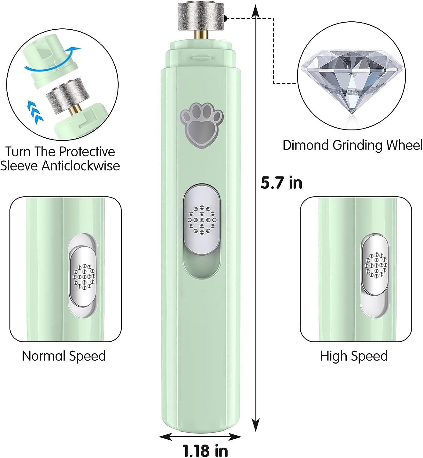 Dog Nail Grinder, 2-Speed Rechargeable Dog Nail Trimmers for Large Medium & Small Dogs, Upgrade Professional Electric Pet Paws Grooming, Quiet Puppy Grooming Tool, for Dogs Cats