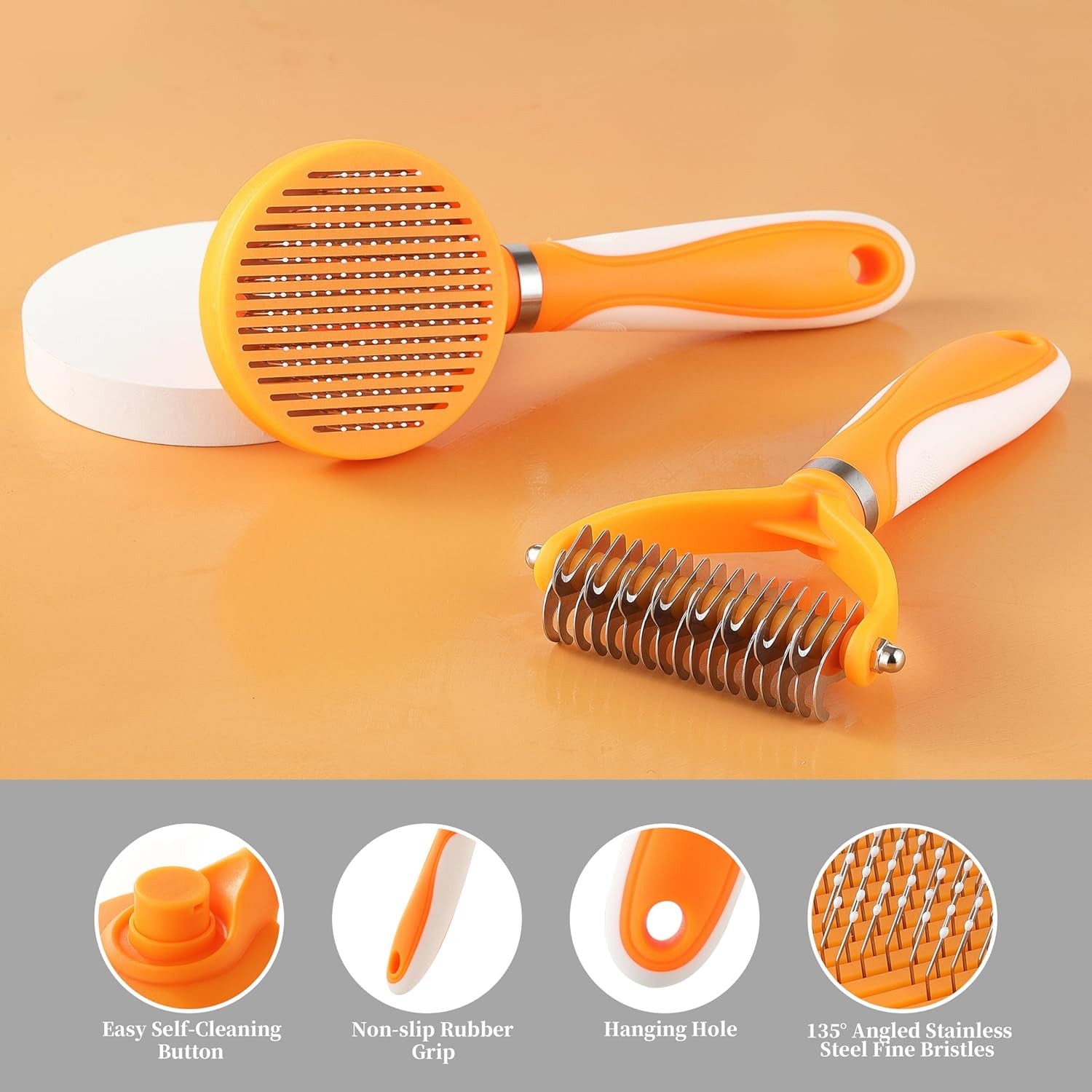 Pet Grooming Brush and Self Cleaning Slicker Brush, Dog Brush Cat Brush for Shedding, Undercoat Rake for Dogs & Cats, Deshedding Dematting Brush for Dogs & Cats, Brushes for Long Haired Pets