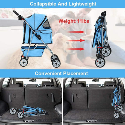 4 Wheels Pet Stroller Cat Dog Cage Stroller Travel Folding Carrier 04T