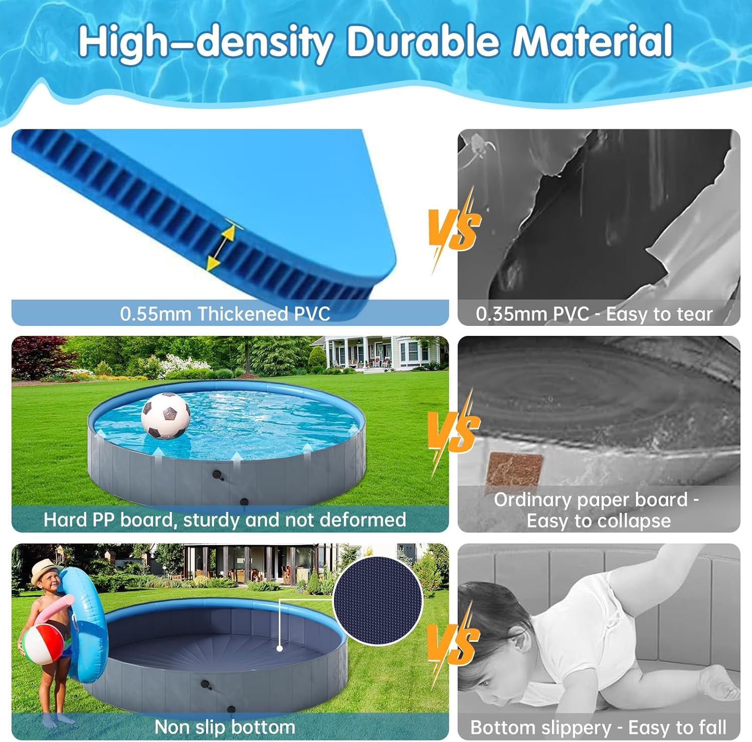 Dog Pool with Sprinkler, Foldable Portable Non-Slip Dog Bath Tub, Outdoor Kiddie Pool with Hard Plastic, Collapsible Dog Swimming Pool for Kids Dogs Pets, Gray (71"X12")