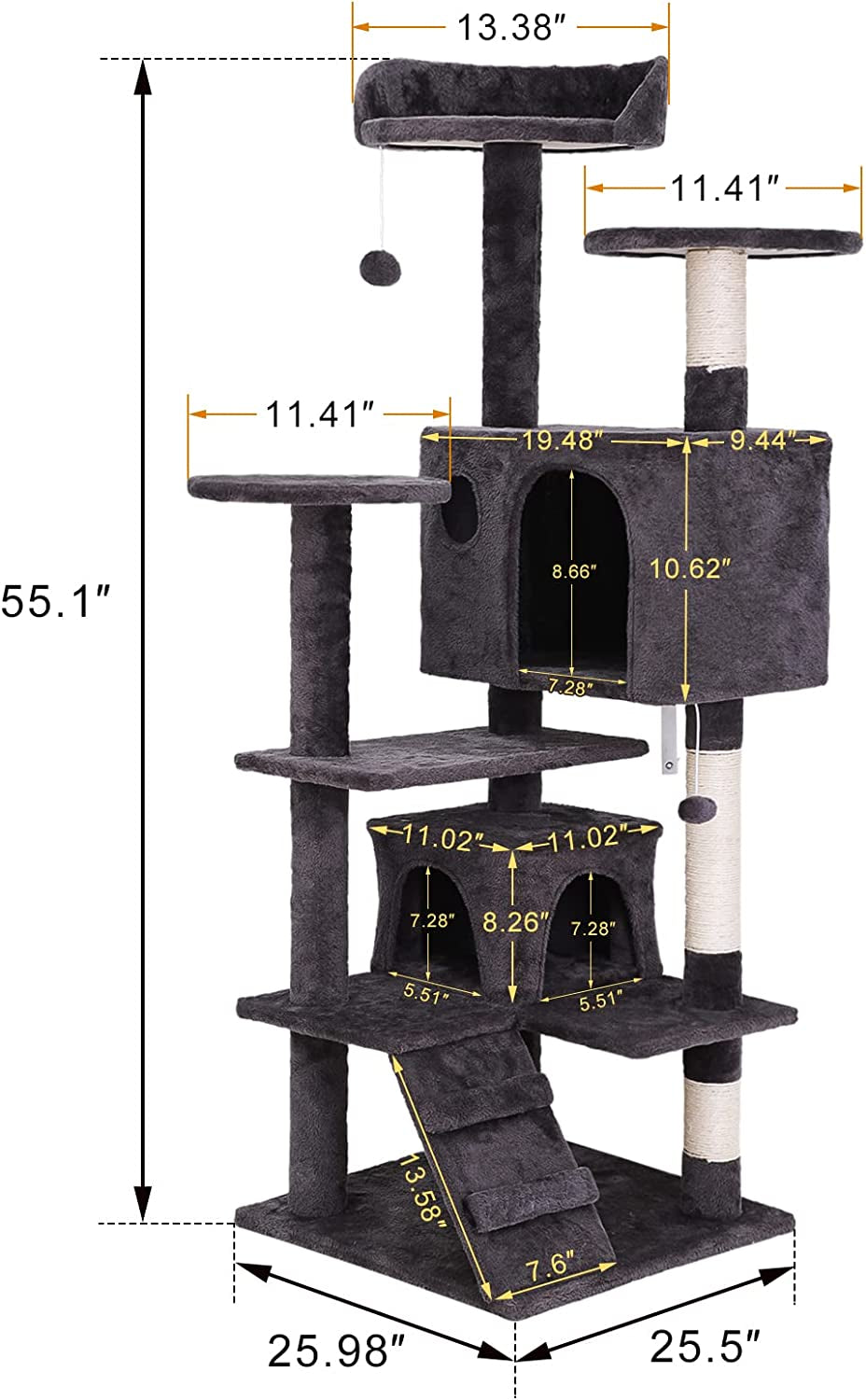 54In Cat Tree Cat Tower for Indoor Cats Plush Cat Condo Multi-Level Cat Furniture with Scratching Post, Jumping Platform Cat Play House Activity Center