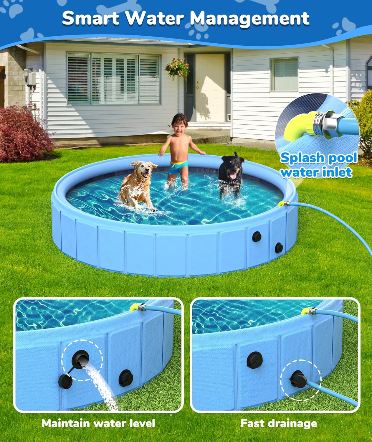 Large Foldable Dog Pool, 0.55 MM PVC Portable 2-In-1 Heavy Duty Pet Pool Bathtub Dog Sprinkler Pool with Non-Slip Bottom, Outdoor Summer Water Toy for Dog, Cat, Kids (79'')