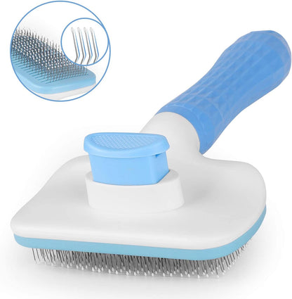 Atlamia Self Cleaning Slicker Brush,Dog Brush & Cat Brush with Massage Particles,Removes Loose Hair & Tangles,Skin Friendly & Promote Circulation-Blue