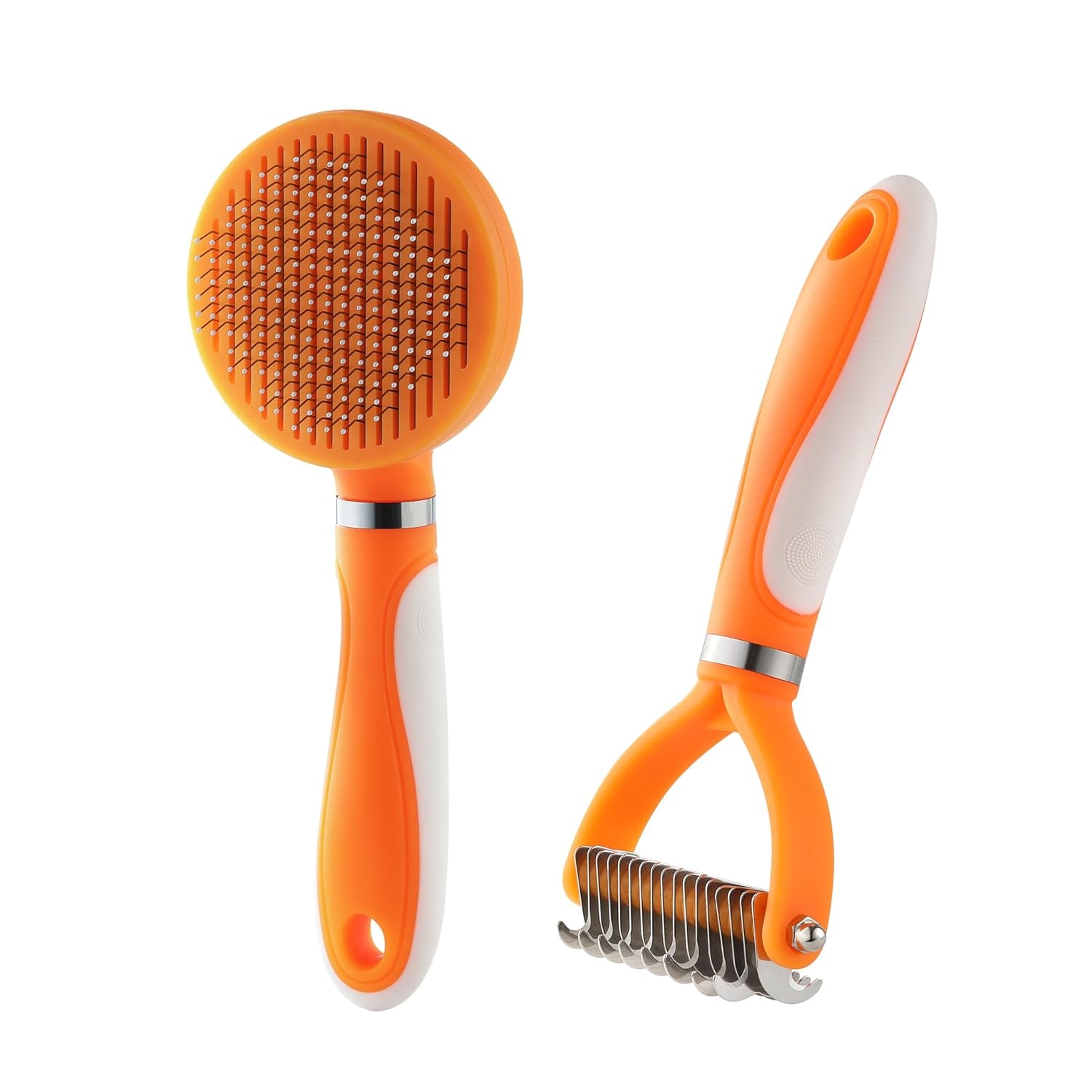 Pet Grooming Brush and Self Cleaning Slicker Brush, Dog Brush Cat Brush for Shedding, Undercoat Rake for Dogs & Cats, Deshedding Dematting Brush for Dogs & Cats, Brushes for Long Haired Pets