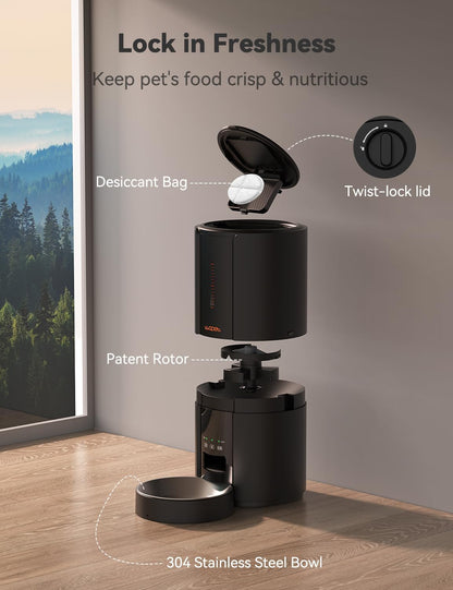 Automatic Cat Feeders,5L Wifi Pet Feeder with App,Schedule Feeding Pet Dry Food Dispenser for Cats,10S Voice Recording,Up to 10 Meals per Day,Black