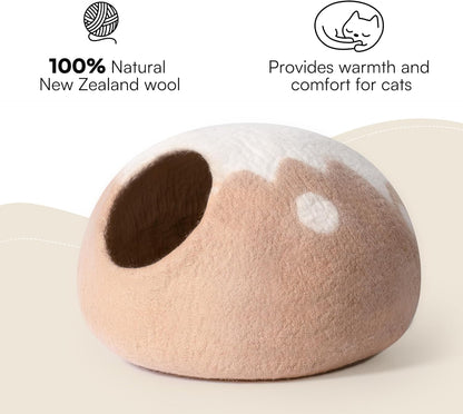 Handmade Wool Cat Cave Bed - Eco-Friendly Felt Cat House for Indoor Cats and Kittens