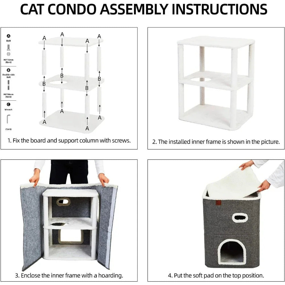 2-Storey Cat House with Scratch Pad & Hideaway Cave