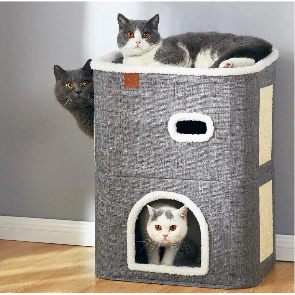 2-Storey Cat House with Scratch Pad & Hideaway Cave