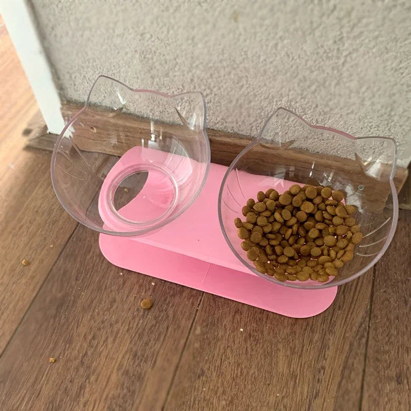 Non-Slip Double Cat & Dog Bowl with Stand - Pet Feeder