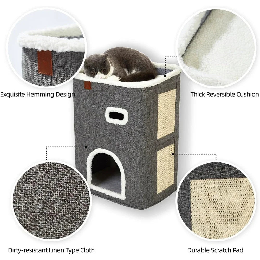 2-Storey Cat House with Scratch Pad & Hideaway Cave