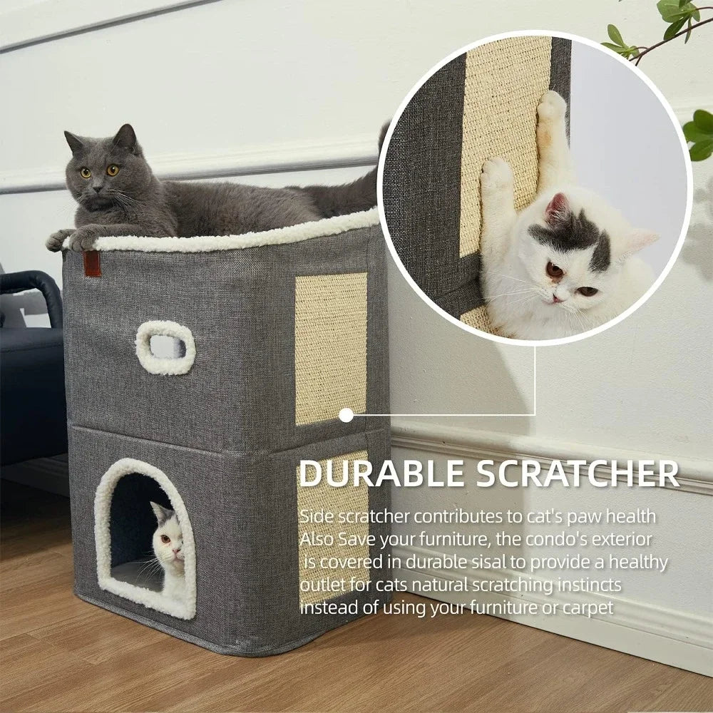 2-Storey Cat House with Scratch Pad & Hideaway Cave