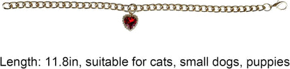 Cat Necklace Collar with Heart Rhinestone Pendant, Lightweight Adjustable Shine Diamond Cute Girl Wedding Birthday Party Pet Necklace Costume Accessories for Kittens Puppy Small Dog (Red)