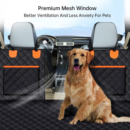 Dog Car Seat Cover for Back Seat, 100% Waterproof Dog Hammock for Car, 600D Scratchproof Nonslip Durable Dog Car Seat Cover with Mesh Window and Storage Pocket for Cars/Trucks/Suvs