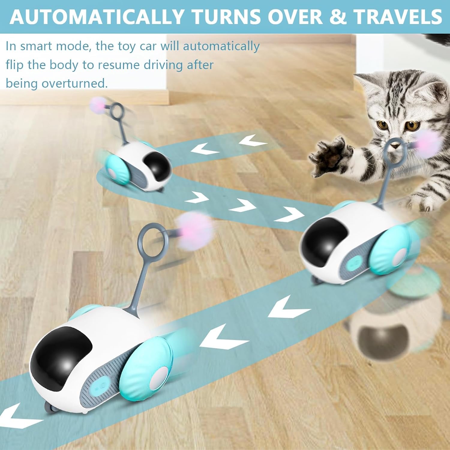 Remote Control Smart Electric Cat Toy Car, Interactive Cat Toys for Indoor Cats, Teazys Cat Toy Turbo Tail 2.0, Automatic Moving Mouse Cat Chase Toys for Bored Indoor Adult Cats Kittens