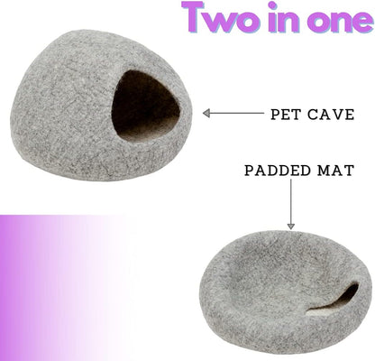 Enclosed Pet Bed Cave for Cats and Dogs with Hideaway Design - Plain Grey