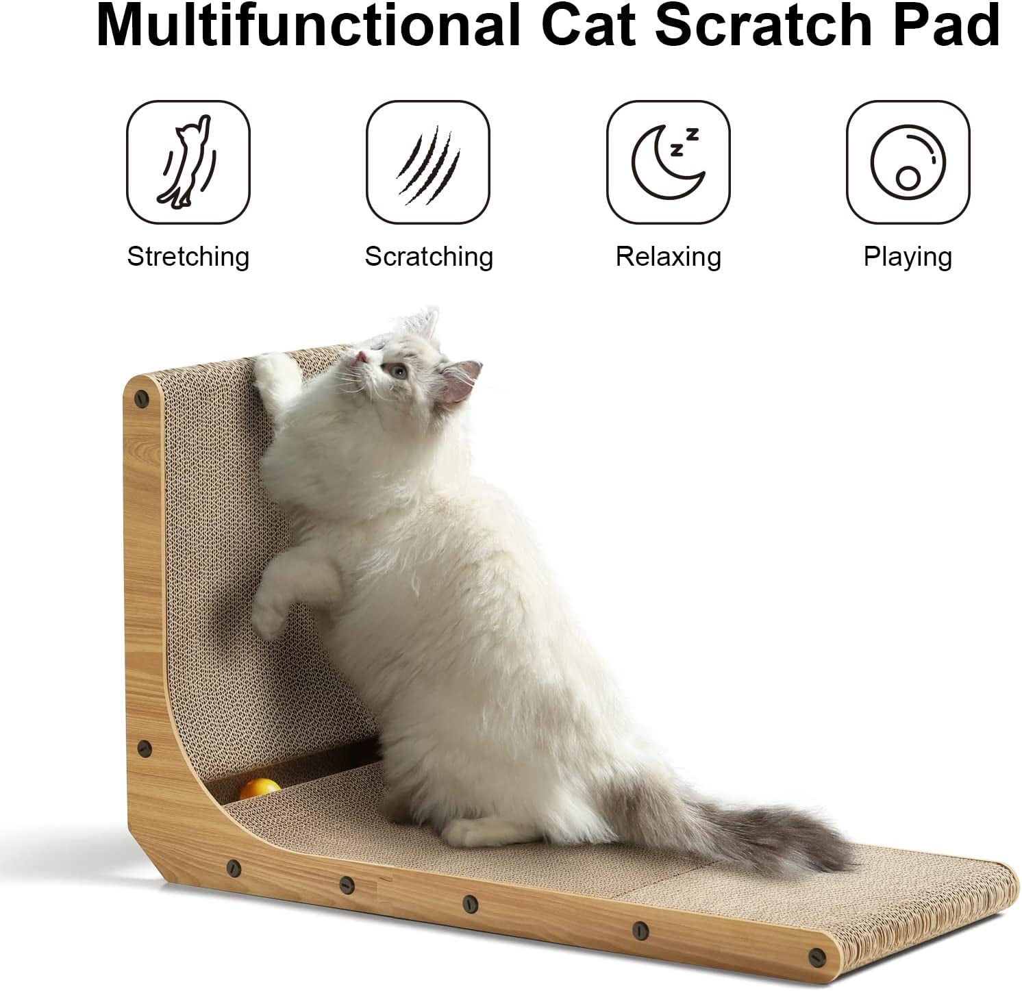 Large L-Shaped Wall Mounted Cat Scratcher with Ball Toy