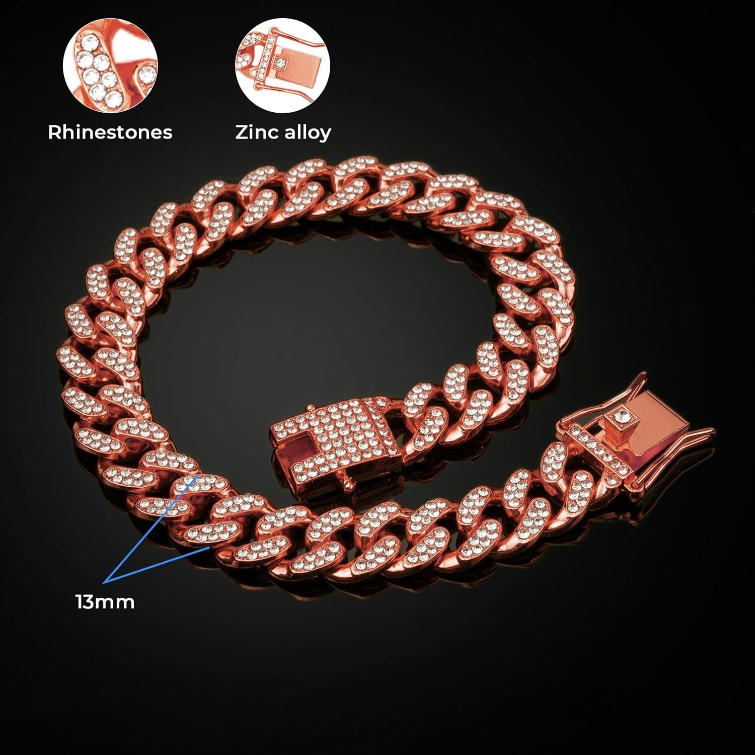 Rose Gold Dog Chain Collars Girl Dog Collars Chain Dog Collar Crystal Dog Necklace Rose Gold Link Chain Collar Chain Dog Collar for Small, Medium and Large Dogs(Rose Gold, 10 Inch)