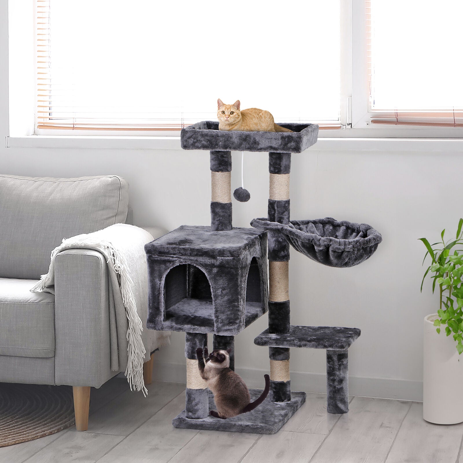 36" Cat Tree Cat Tower Scratching Posts Cat Condo W/Hammock for Indoor Cats Gray