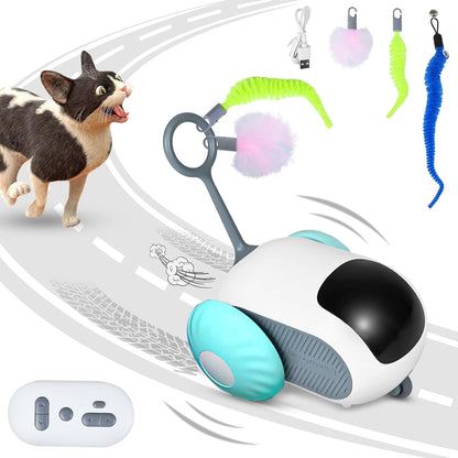 Remote Control Smart Electric Cat Toy Car, Interactive Cat Toys for Indoor Cats, Teazys Cat Toy Turbo Tail 2.0, Automatic Moving Mouse Cat Chase Toys for Bored Indoor Adult Cats Kittens