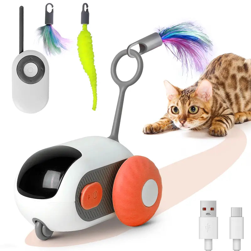 Interactive Cat Toy with Obstacle Avoidance and Feather Attachment