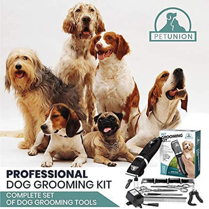 Professional Dog Grooming Kit - Cordless Low Noise Dog Clippers for Grooming Thick Coats - All Pet Safe Cat Hair Trimmer - Pet Grooming Kit Includes Dog Hair Clippers, Nail Trimmer & Shears