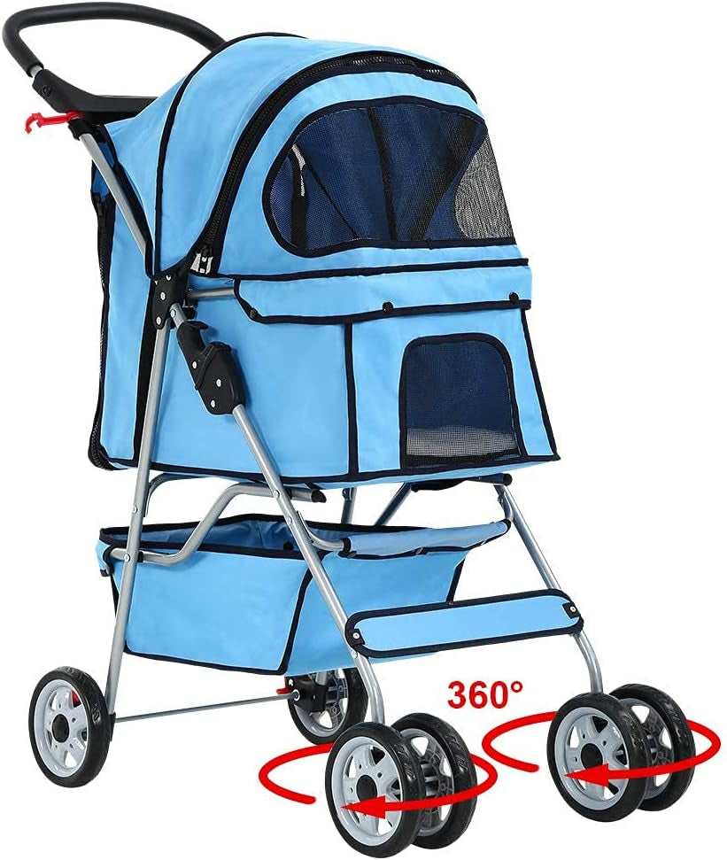 4 Wheels Pet Stroller Cat Dog Cage Stroller Travel Folding Carrier 04T