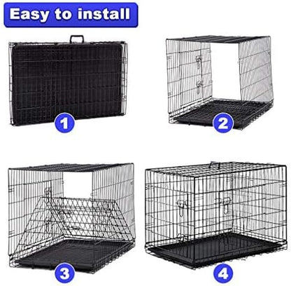 Large Dog Crate Dog Cage Dog Kennel Metal Wire Double-Door Folding Pet Animal Pet Cage with Plastic Tray and Handle,24 Inches