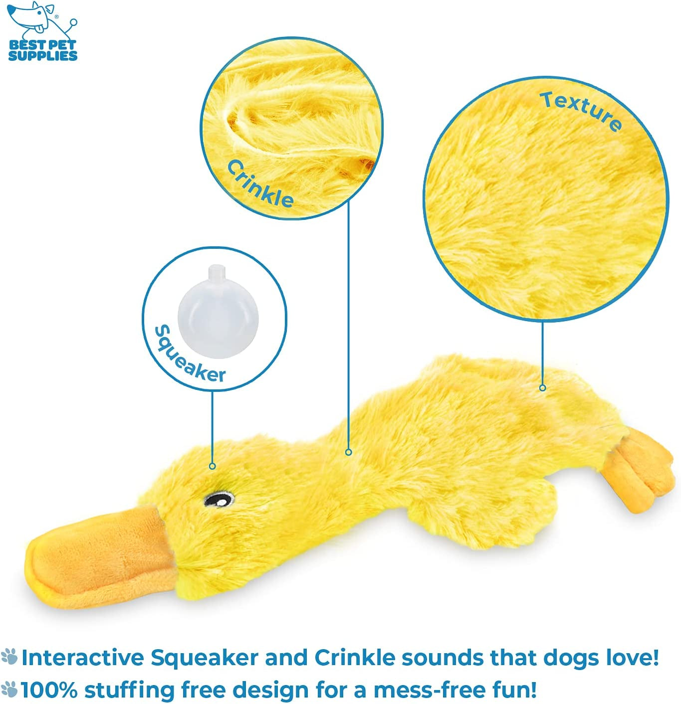 Plush Crinkle Dog Toy with Soft Squeaker for Dogs of All Sizes - Yellow