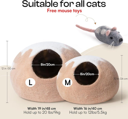 Handmade Wool Cat Cave Bed - Eco-Friendly Felt Cat House for Indoor Cats and Kittens